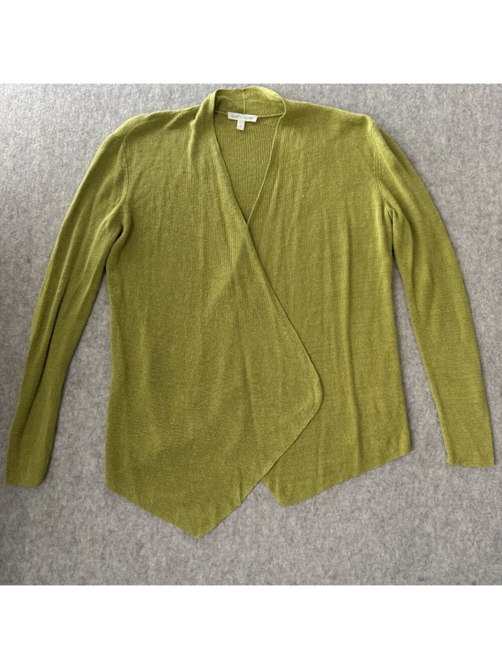 Eileen Fisher Organic Linen Ribbed Knit Open Cardigan Womens Small